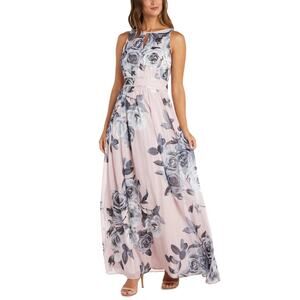 New! R&M RICHARDS Floral Print Rhinestone Waist Gown Maxi Dress